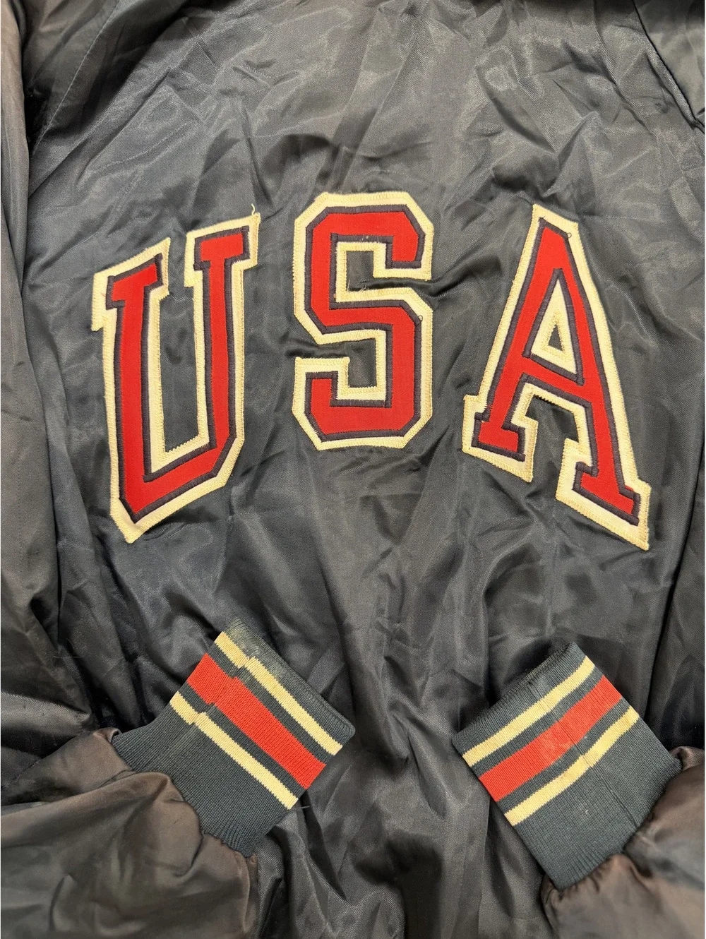 Vintage MVP Corp Inc. America Rides Monroe Navy Blue Bomber Jacket Large